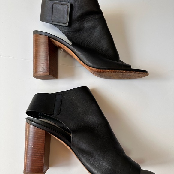 Vince Faye Bootie Black Leather Open Toed Block Heel - Picture 3 of 5